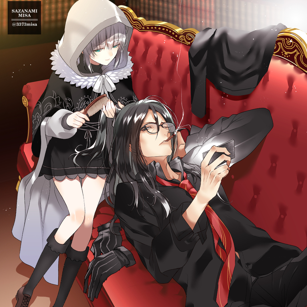 エルメロイⅡ世と髪を梳くグレイ(ゲーム周回中ver)＋眼鏡