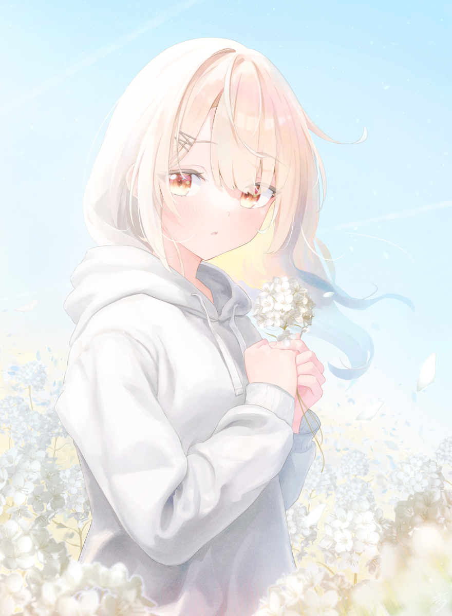 白色的花和女孩