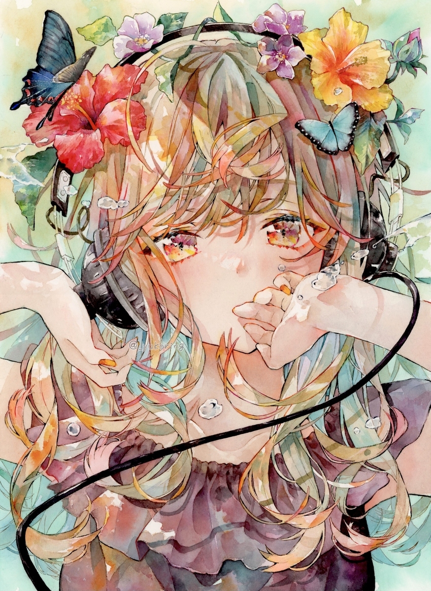 透明水彩 * 花耳机