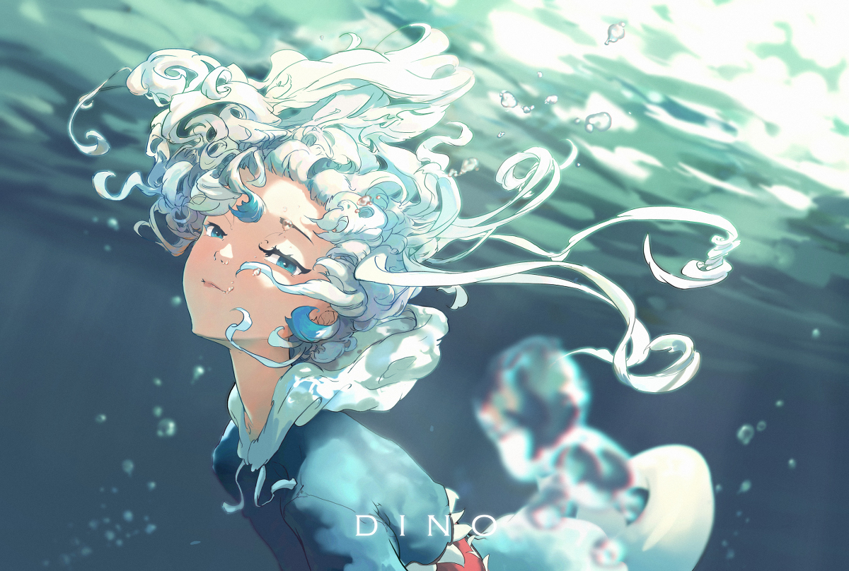 Swimming shark girl