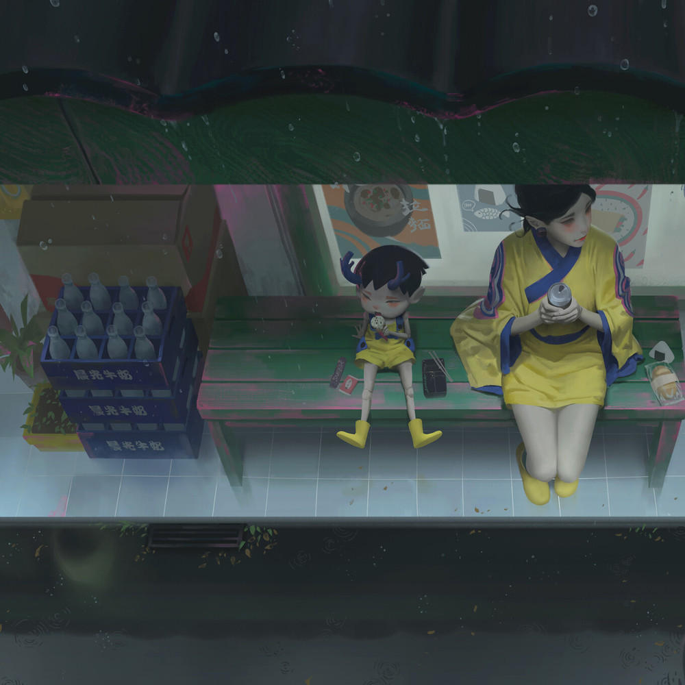 等雨停。Waiting for the rain to stop