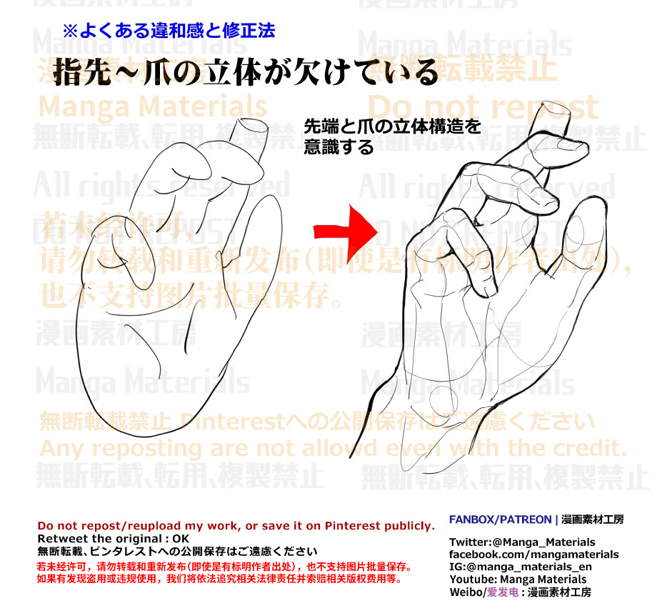 個人メモ：指先～爪の立体