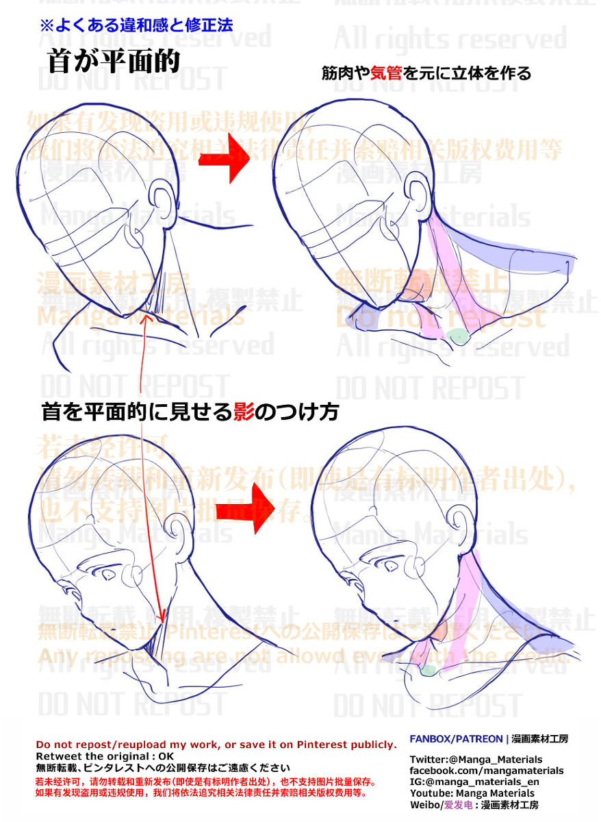 個人メモ：首元を立体的に描く