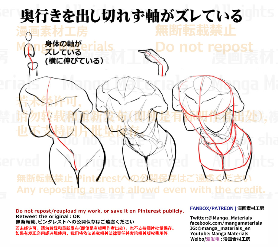 個人メモ：胴体の奥行の表現