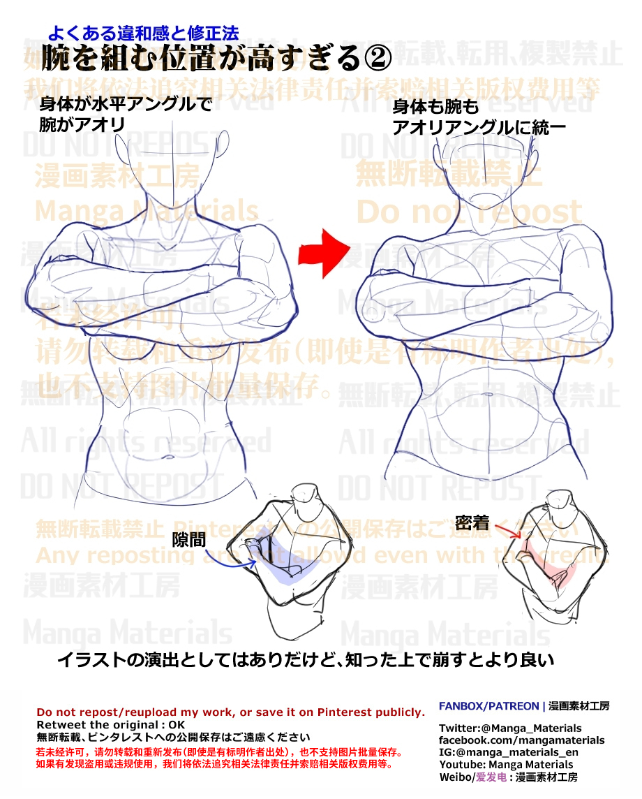 個人メモ：組んだ腕の位置