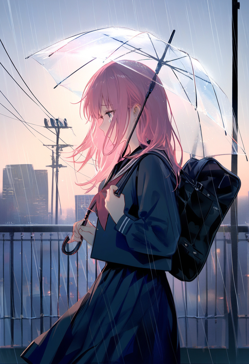 失恋的波奇酱独自在雨中哭泣