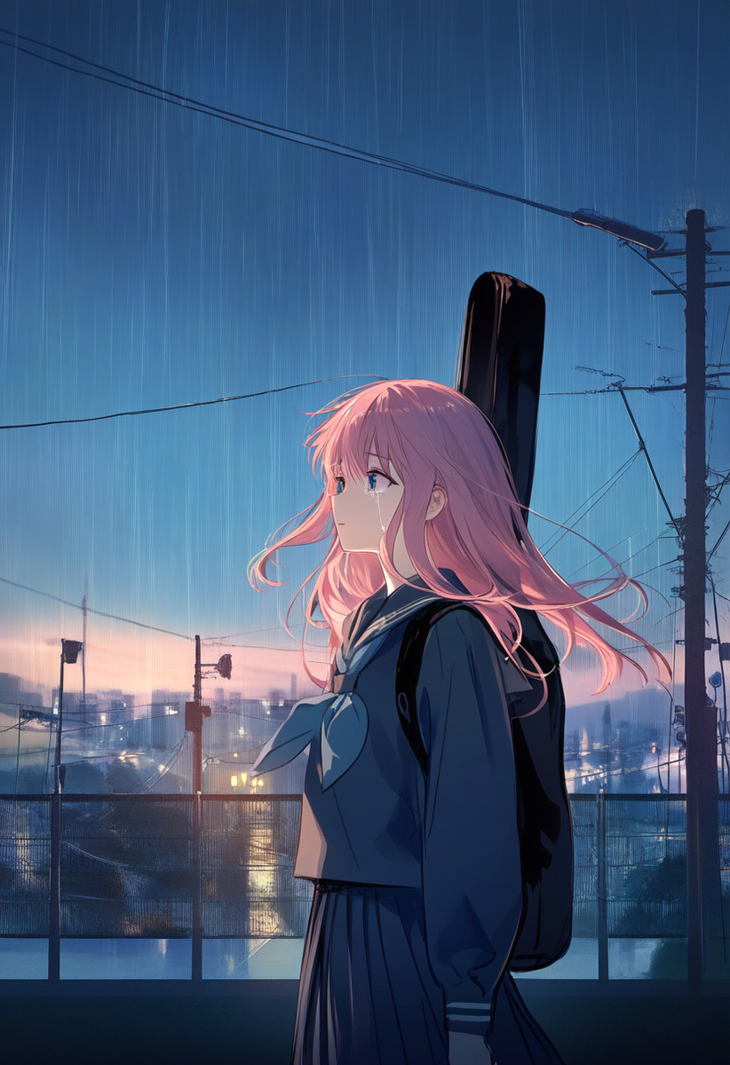 失恋的波奇酱独自在雨中哭泣