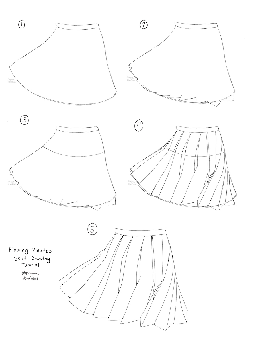 Pleated Skirt Drawing Tutorials_オリジナル_原创 插画世界(pixiv)