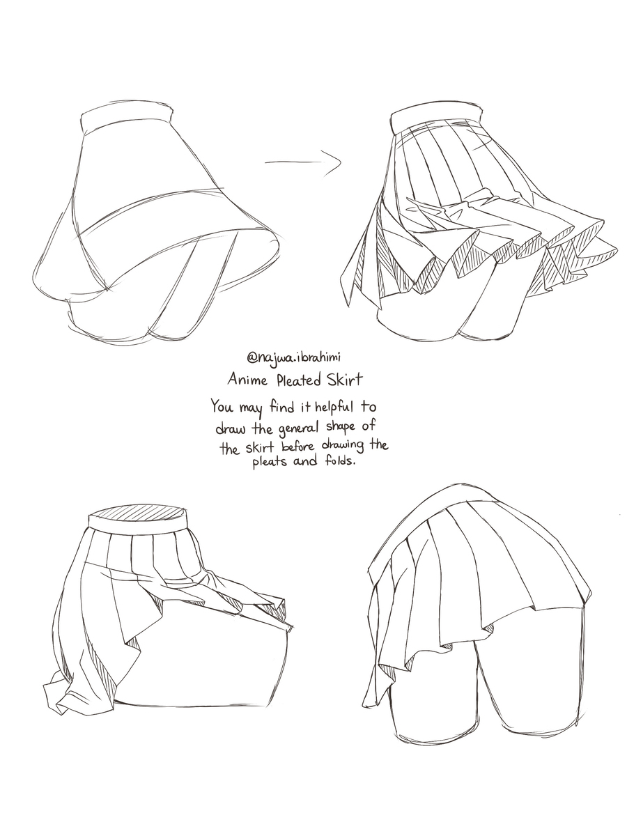 Pleated Skirt Drawing Tutorials_オリジナル_原创 插画世界(pixiv)