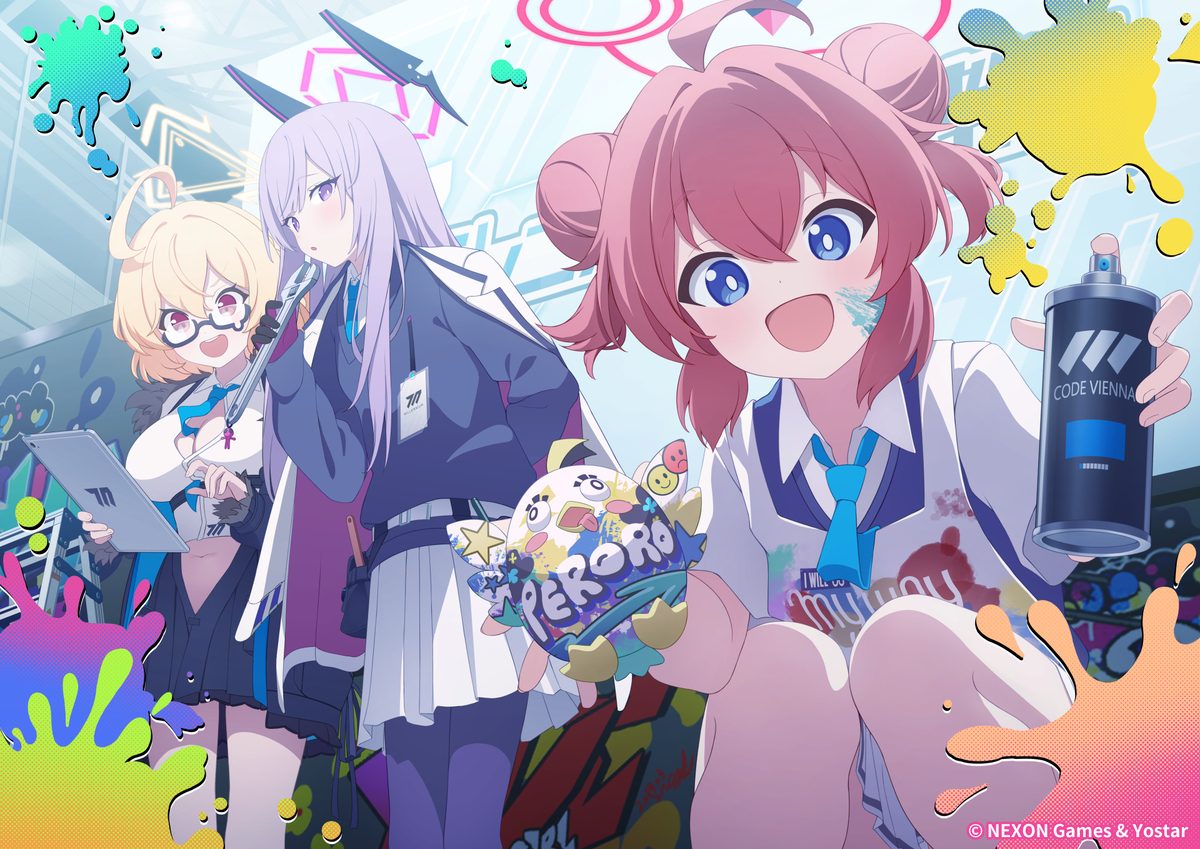 【ブルーアーカイブ４周年記念イラスト】マキ＆ウタハ＆コトリ