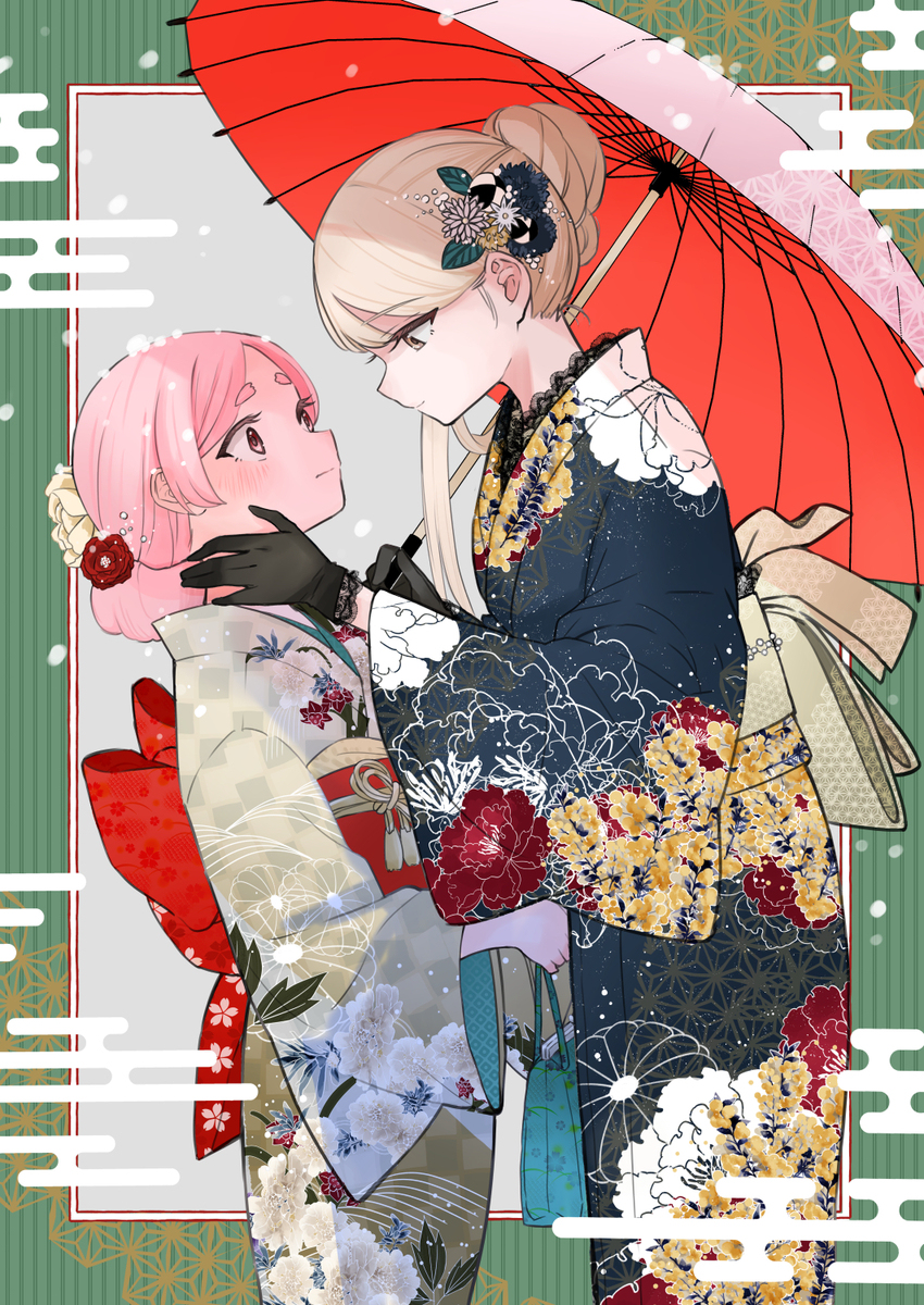 委員長とM子の百合正月イラスト