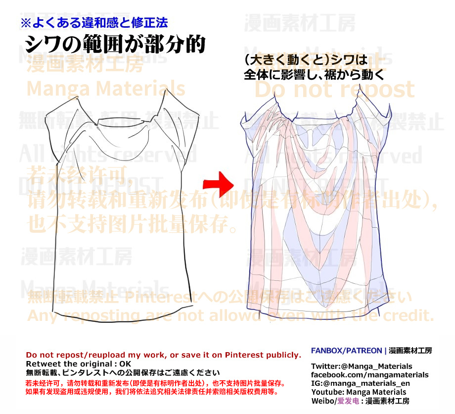 個人メモ：腕可動時のTシャツのシワの動き