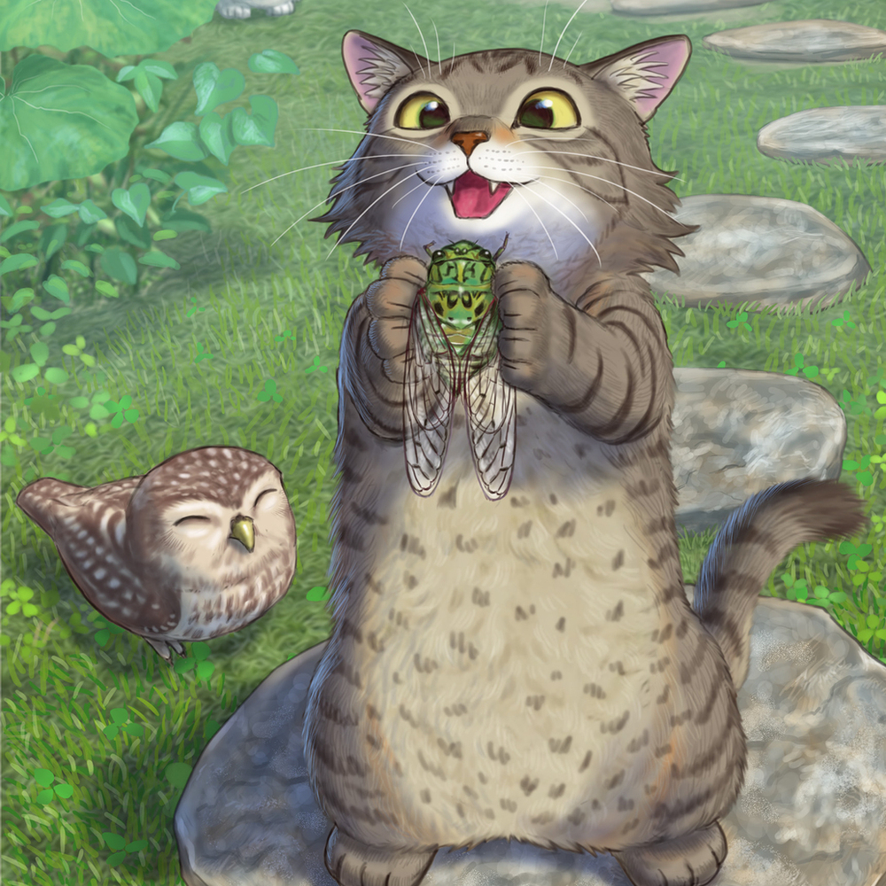 猫フク　セミ捕まえた！！