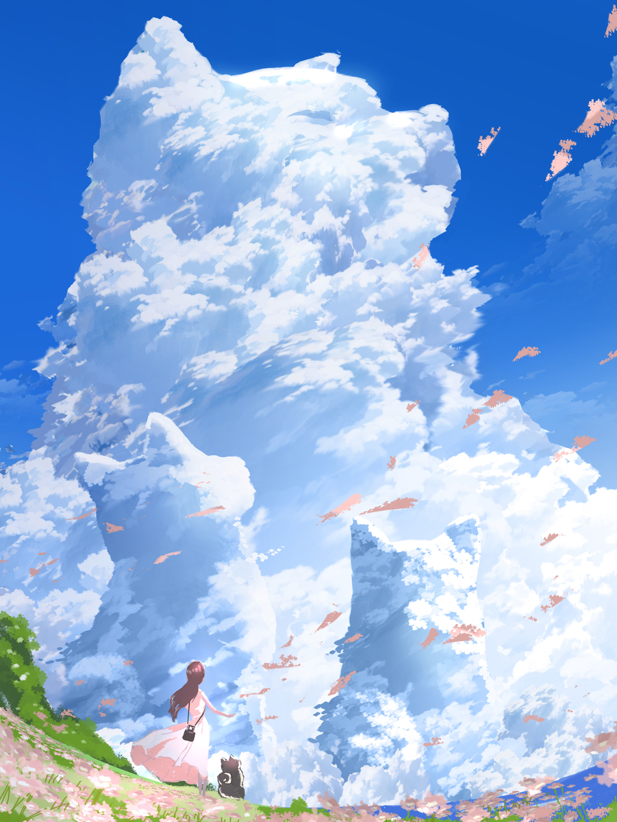 犬と見上げる夏の入道雲