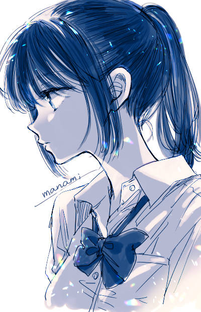 青っぽいらくがき4枚（眼鏡っこ多め）