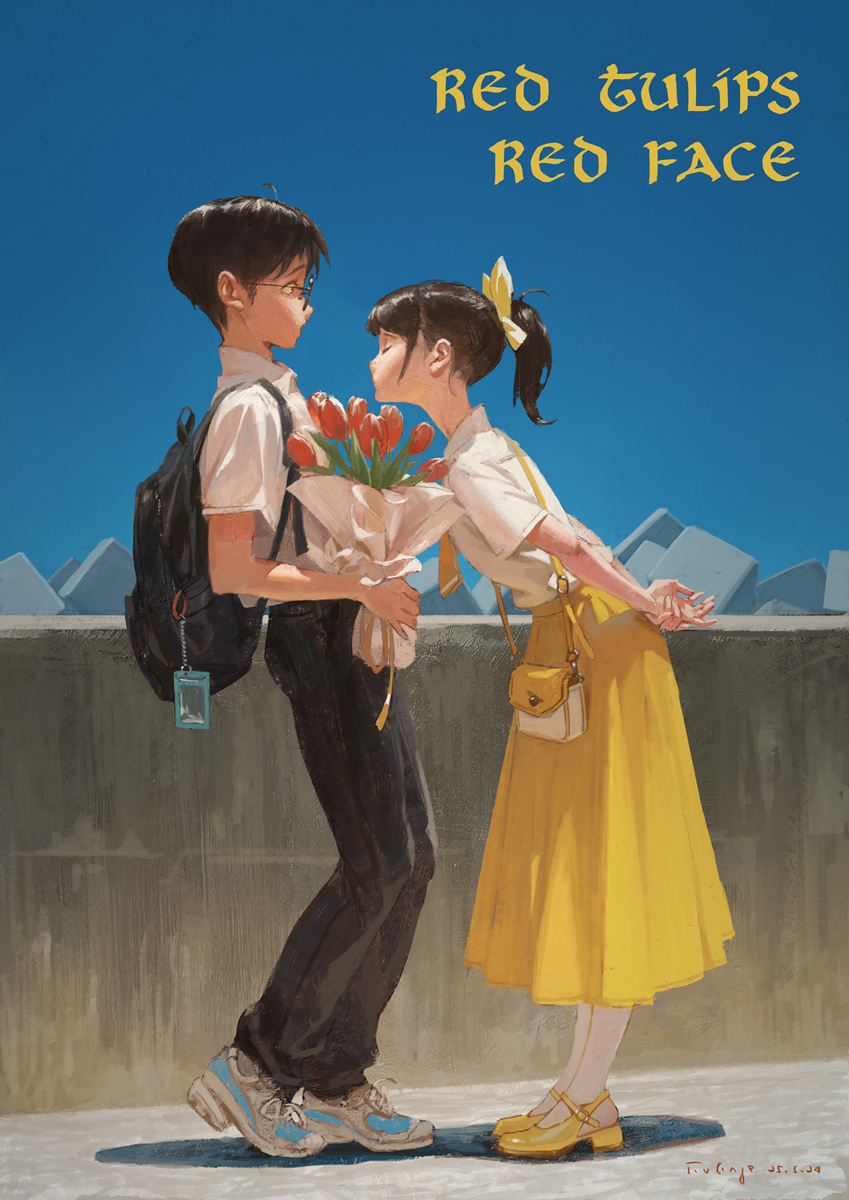 赤い花、赤い顔。