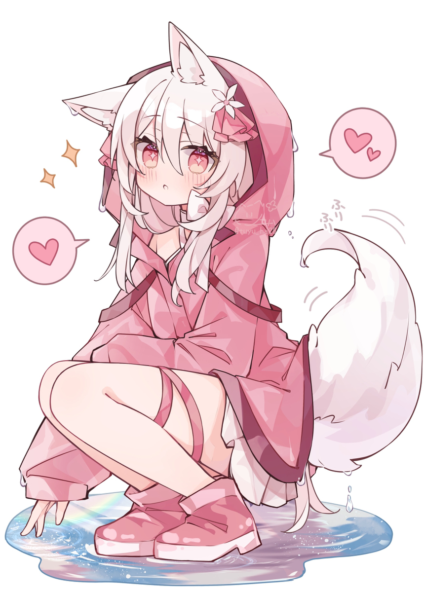 プレゼントしてもらったレインコートが嬉しくてたまらない狐ちゃん