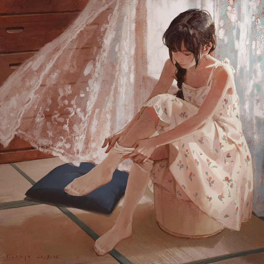 葵の朝、タイツを履く
