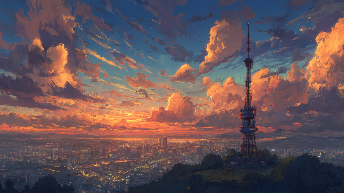 鉄塔のある夕暮れ