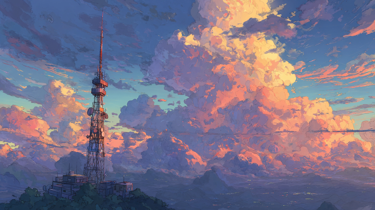 鉄塔のある夕暮れ
