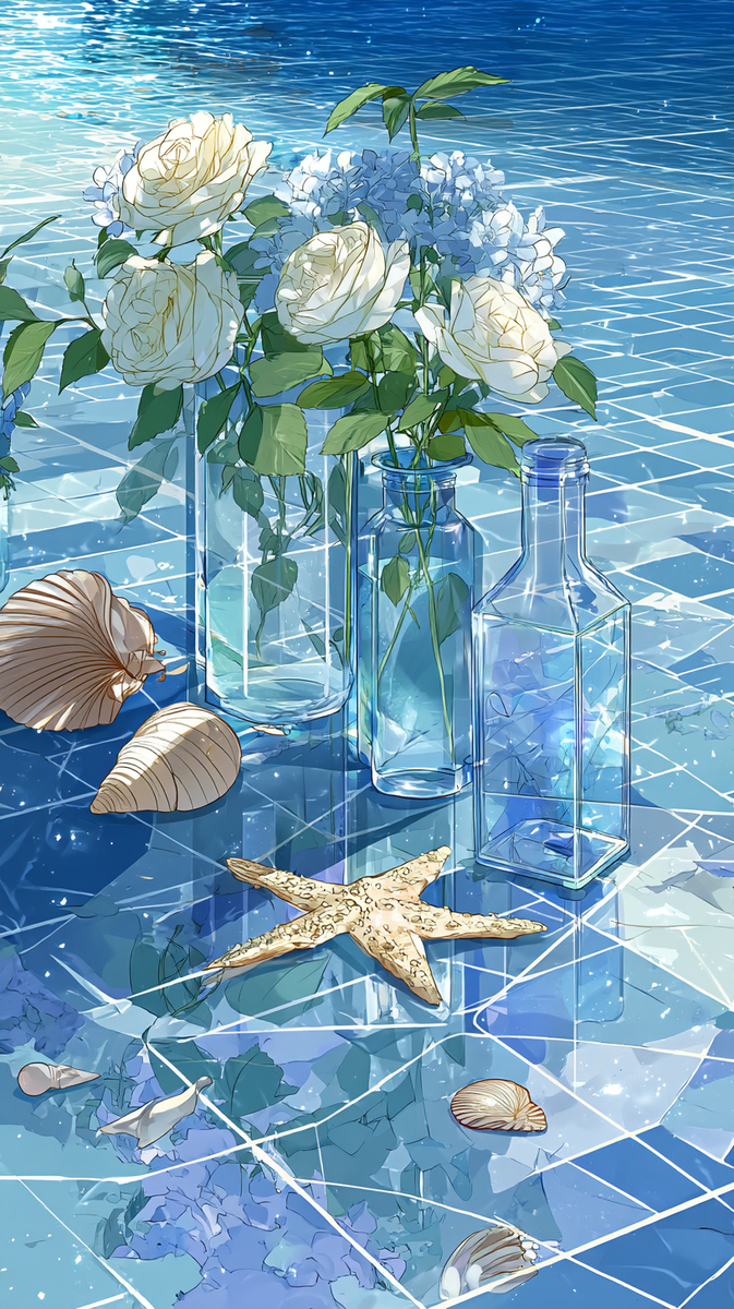 海辺の花とボトル