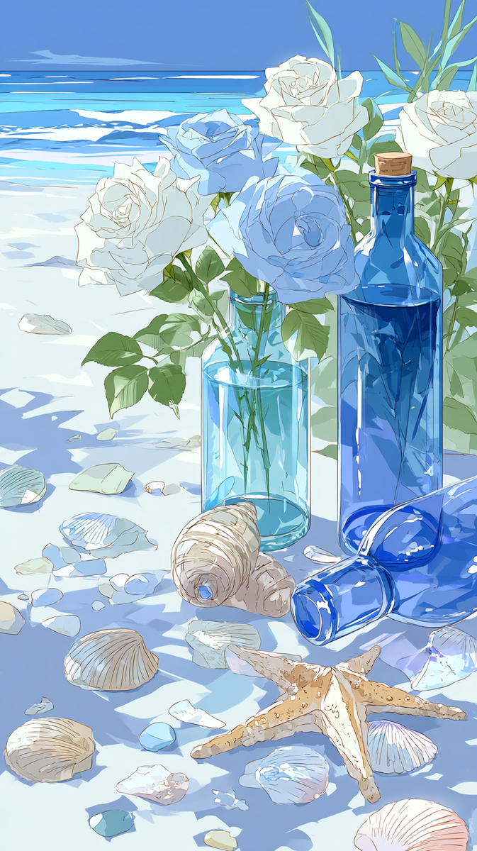 海辺の花とボトル