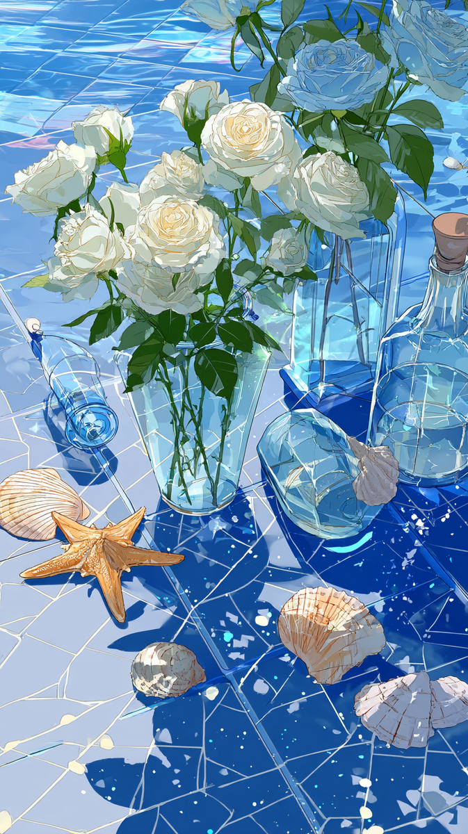海辺の花とボトル