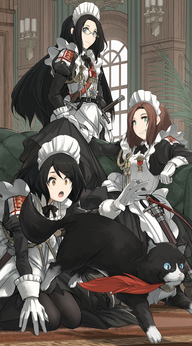 メイド剣士の三人と一匹