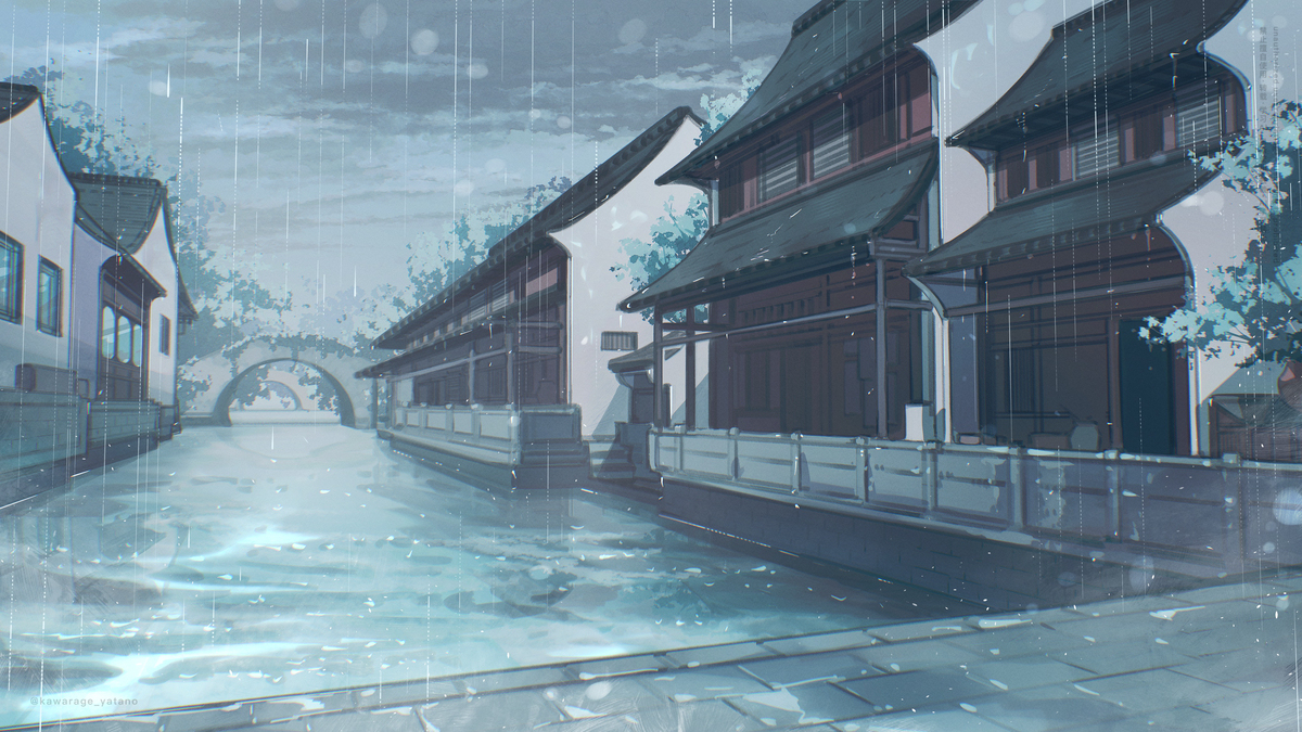 雨の街