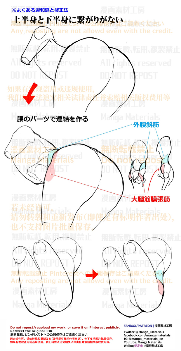 個人メモ：上半身・下半身を違和感なく繋ぐ