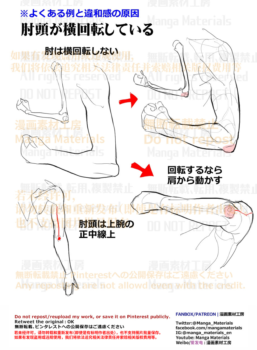 個人メモ：肘頭の向きと位置