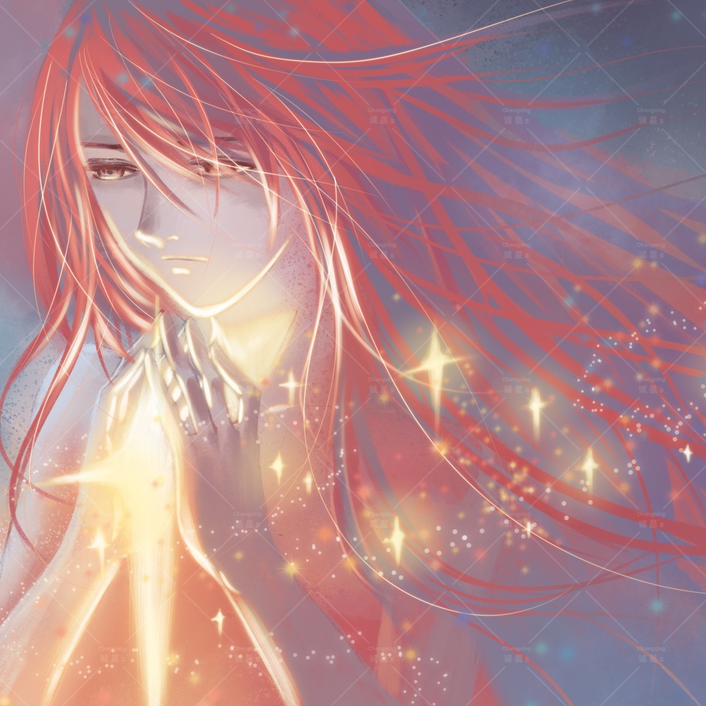 原创插画少女星空色彩练习