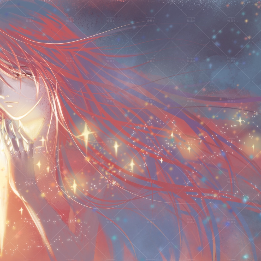 原创插画少女星空色彩练习